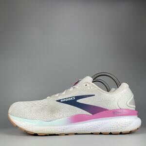 Brooks Ghost 16 Women's 9 B White Pink Lace Up Athletic Running Shoes Athletic